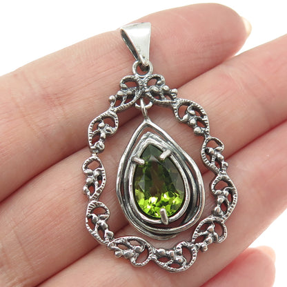 OR PAZ PZ 925 Sterling Silver Vintage Israel Real Peridot Oxidized Pendant