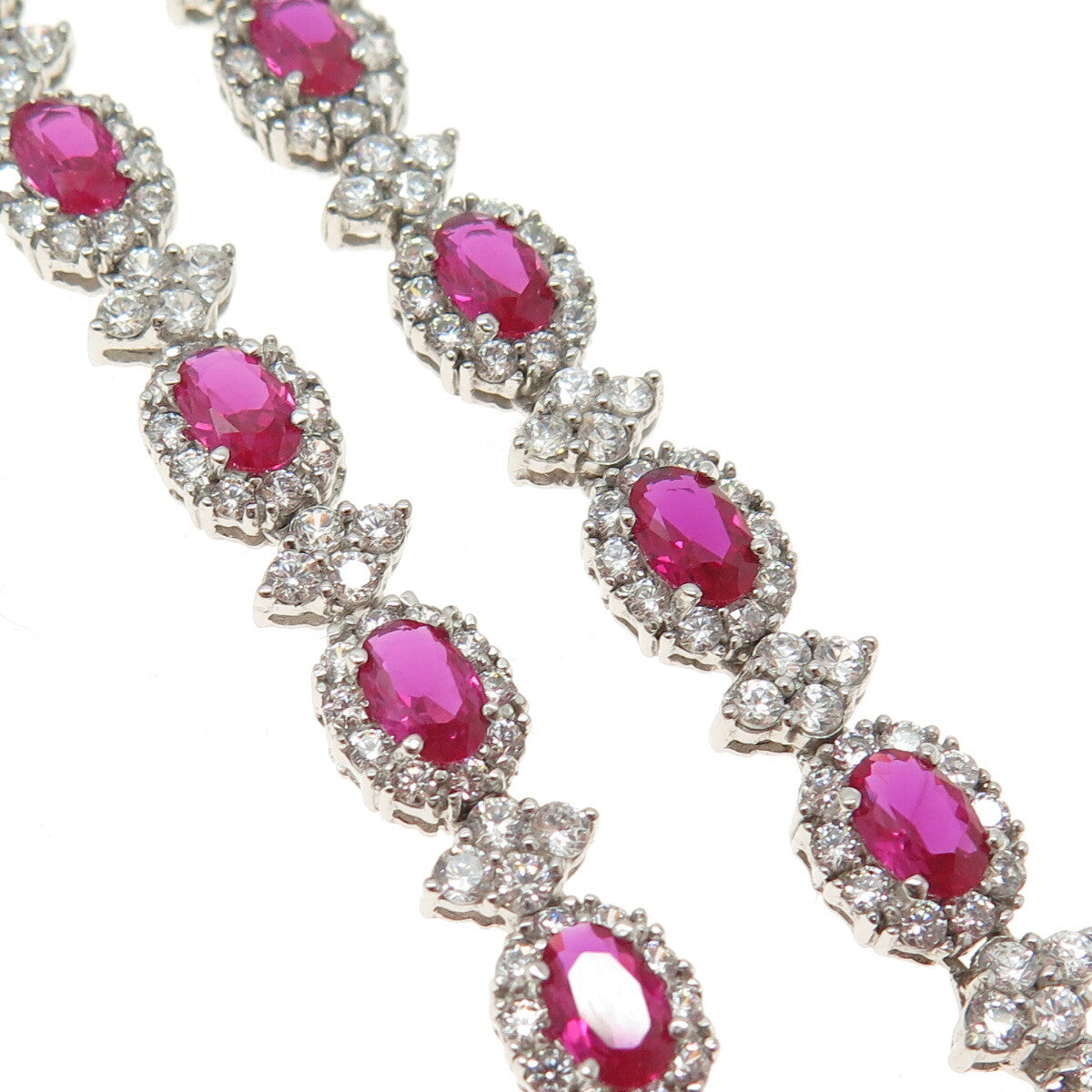 AMC Jewelry Sterling Silver Lab-Created Ruby & C Z Bohemian Chain Necklace 18"