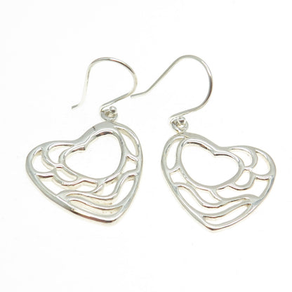 925 Sterling Silver Wavy Heart Dangling Earrings