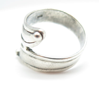 925 Sterling Silver Vintage Modernist Leaf Overlap Ring Size 6.25