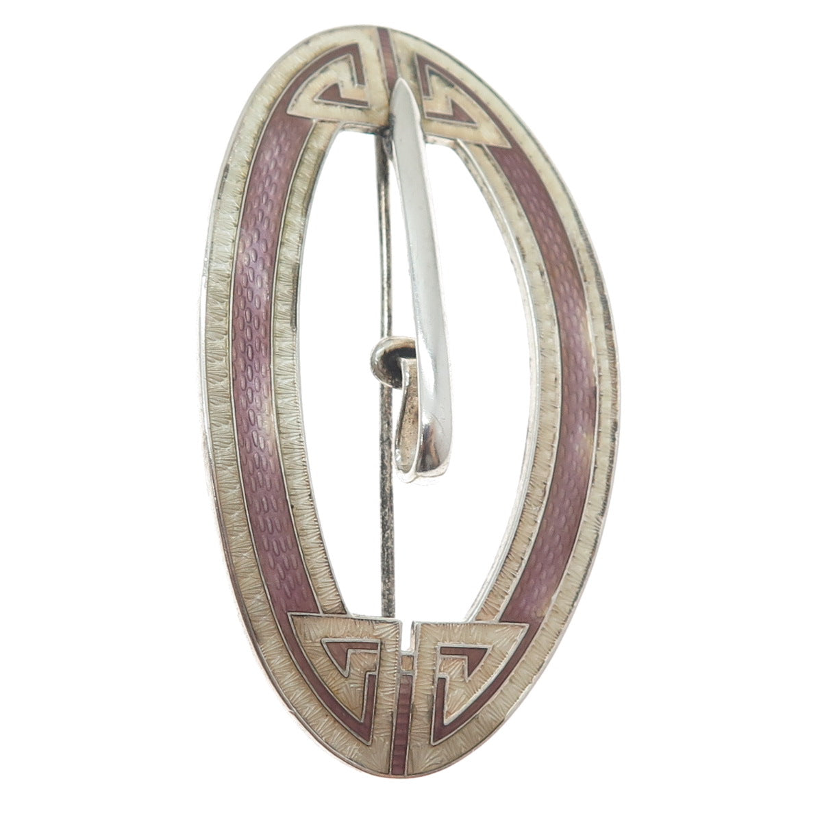 925 Sterling Silver Antique Art Deco Guilloche Enamel Belt Buckle Pin Brooch