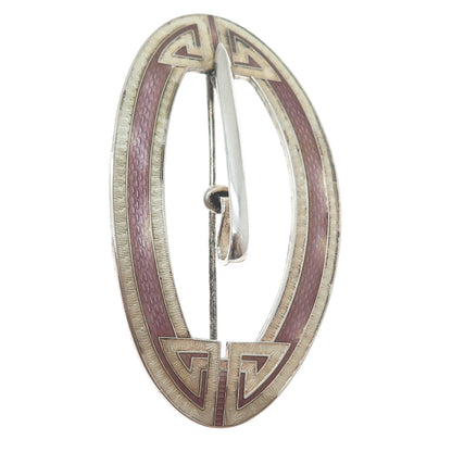 925 Sterling Silver Antique Art Deco Guilloche Enamel Belt Buckle Pin Brooch