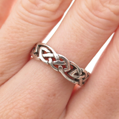 925 Sterling Silver Vintage Dublin Celtic Knot Oxidized Band Ring Size 7