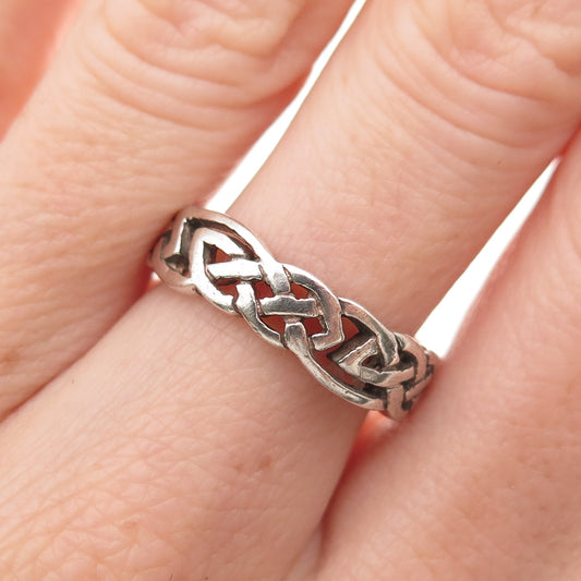 925 Sterling Silver Vintage Dublin Celtic Knot Oxidized Band Ring Size 7