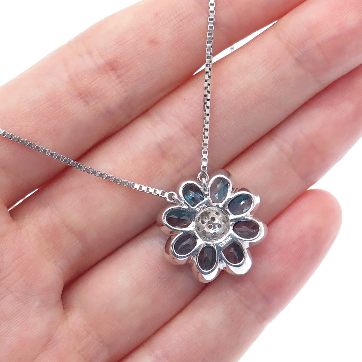 EMMA SKYE DSMK Sterling Real London Blue & White Topaz Flower Necklace 16-18"
