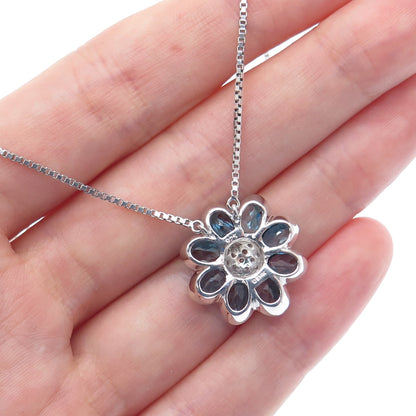 EMMA SKYE DSMK Sterling Real London Blue & White Topaz Flower Necklace 16-18"