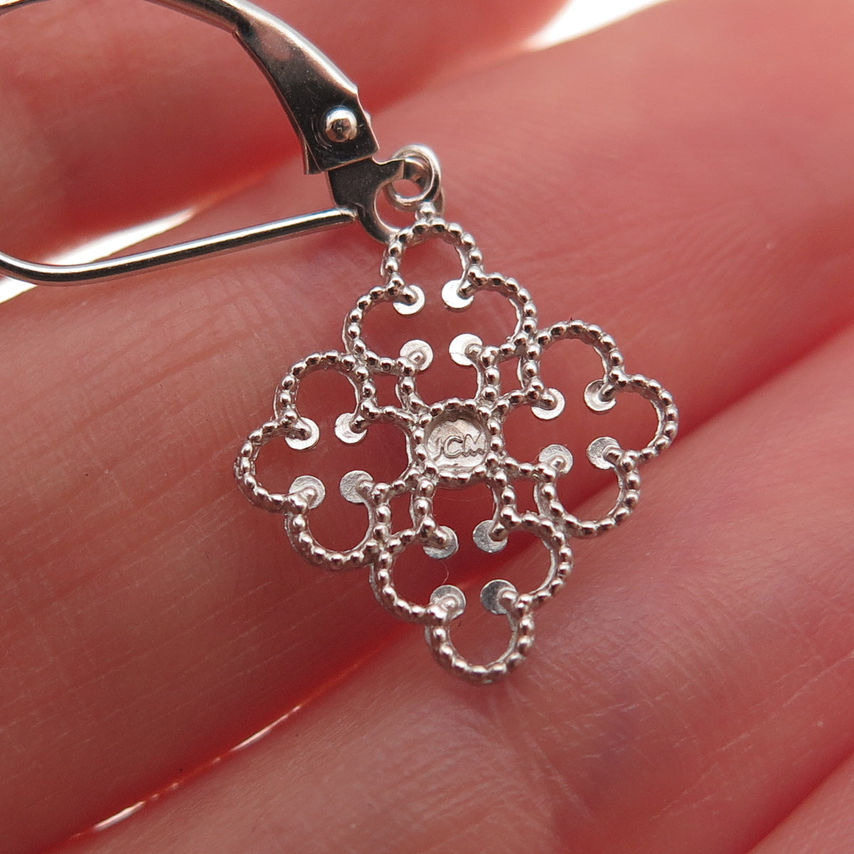 Jacmel Mauritius 14K White Gold Floral Dangle Earrings