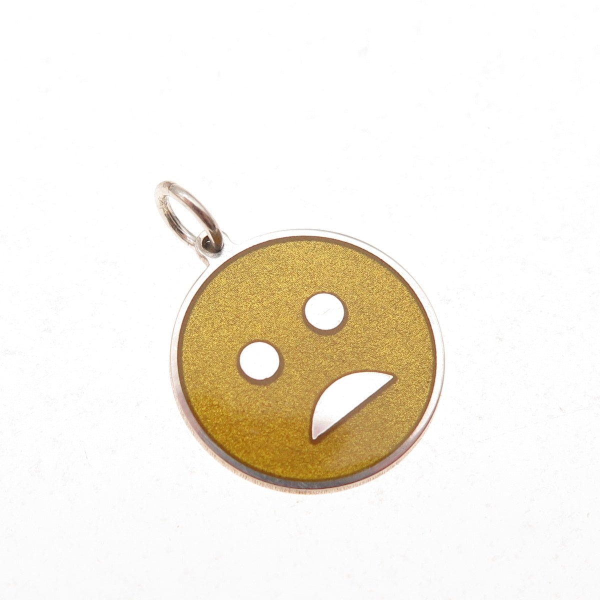 925 Sterling Silver Yellow Enamel Sad Face Emoji Charm Pendant