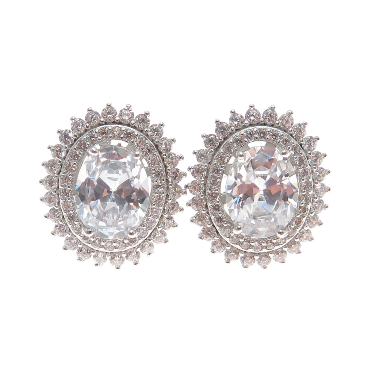 925 Sterling Silver Oval & Round-Cut C Z Sparkle Stud Earrings