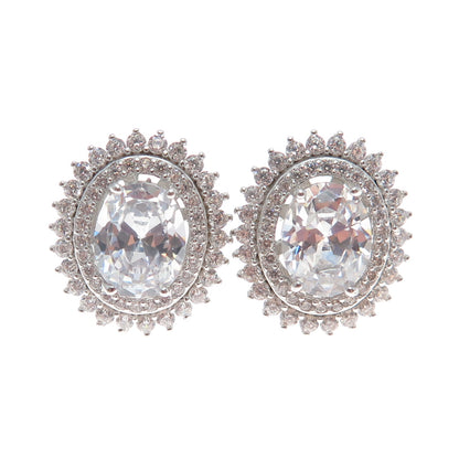 925 Sterling Silver Oval & Round-Cut C Z Sparkle Stud Earrings