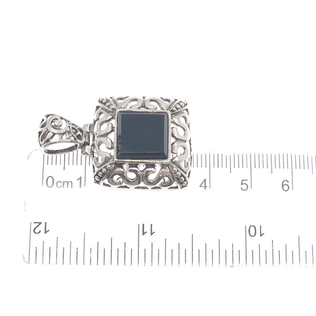 925 Sterling Silver Vintage Real Black Onyx Letter S Ornate Oxidized Pendant