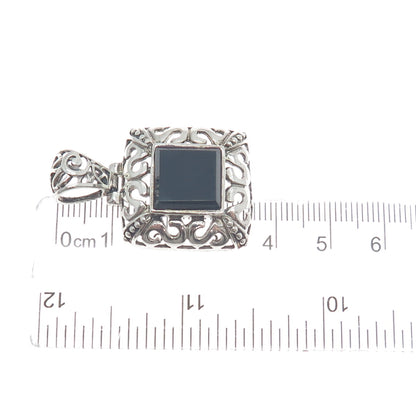 925 Sterling Silver Vintage Real Black Onyx Letter S Ornate Oxidized Pendant
