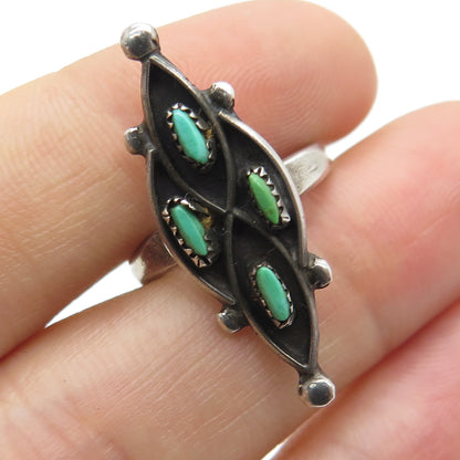 Old Pawn 925 Sterling Silver Vintage Turquoise Needlepoint Tribal Ring Size 5.75