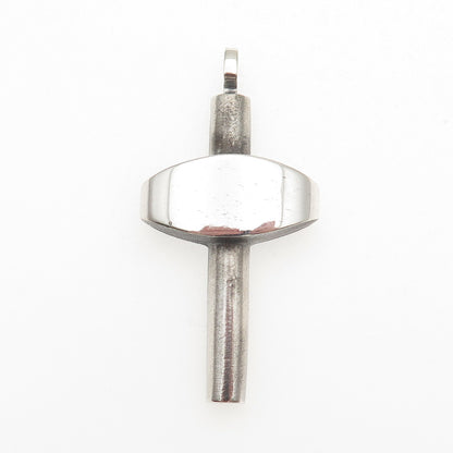 925 Sterling Silver Vintage Cross Key Oxidized Charm Pendant