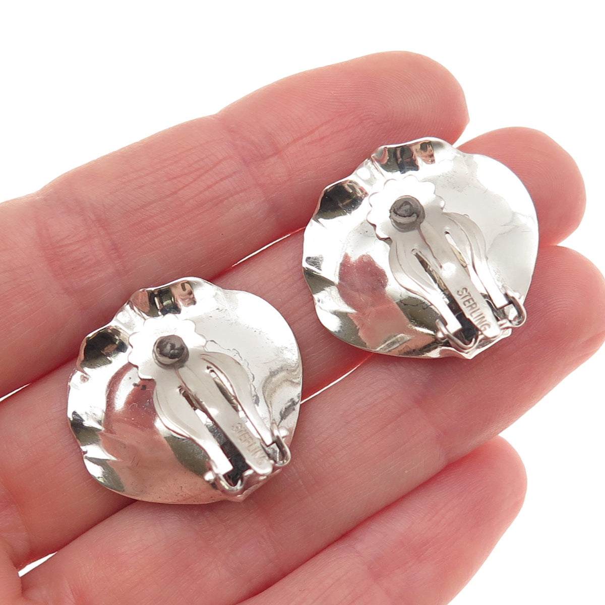 925 Sterling Silver Antique Art Deco Calla Lily Oxidized Clip On Earrings