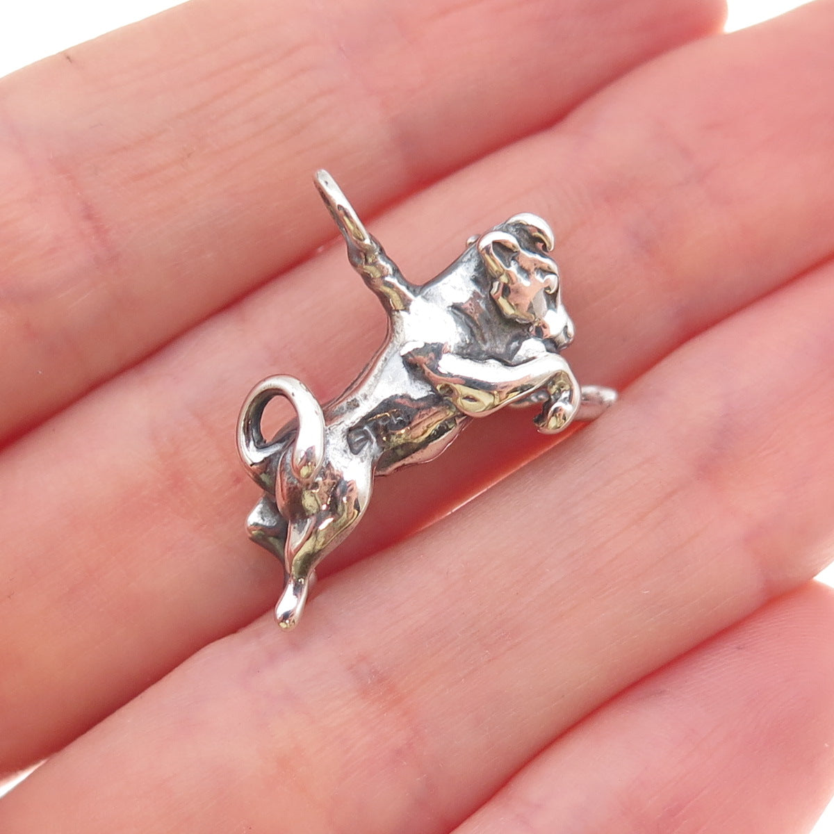 925 Sterling Silver Vintage Taurus Zodiac Sign Oxidized 3D Charm Pendant