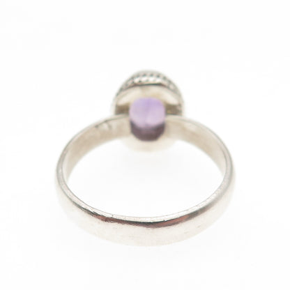 925 Sterling Silver Vintage Real Oval-Cut Amethyst Ring Size 8
