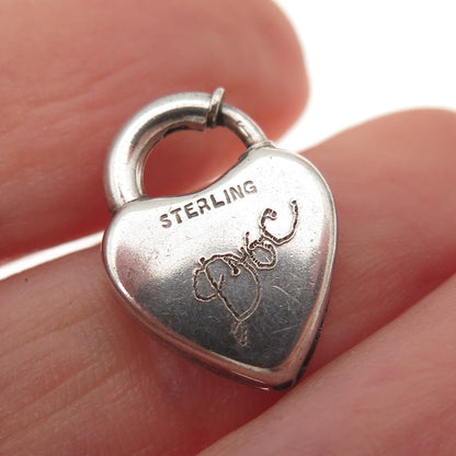 925 Sterling Silver Antique Art Deco Heart Padlock Oxidized Lock Clasp Charm