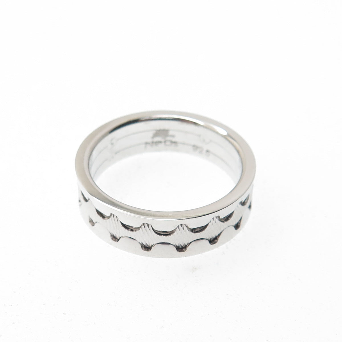 NEOS 925 Sterling Silver Textured Wave Band Ring Size 8.75