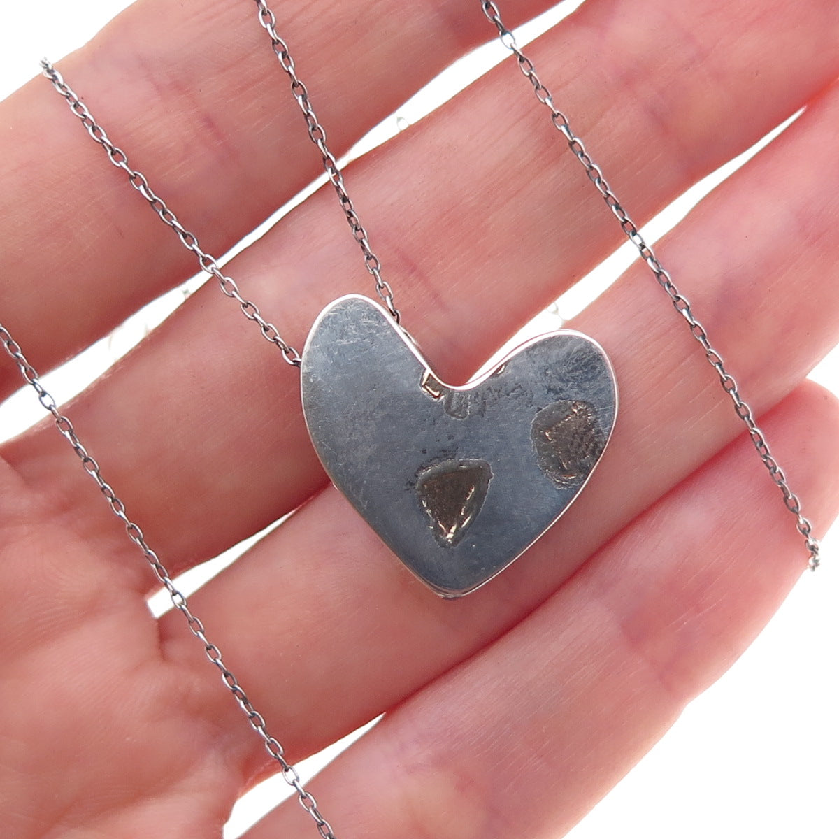 Richard Lindsey Sterling Silver & Gold Vintage Heart Cable Chain Necklace 18"