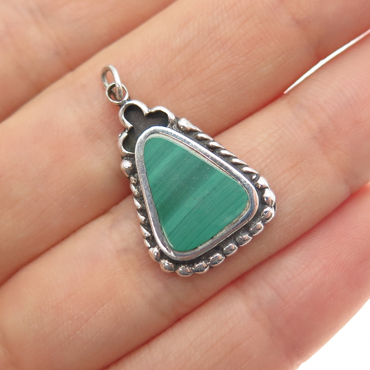 Old Pawn 925 Sterling Silver Vintage Southwestern Malachite Tribal Charm Pendant