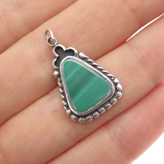 Old Pawn 925 Sterling Silver Vintage Southwestern Malachite Tribal Charm Pendant
