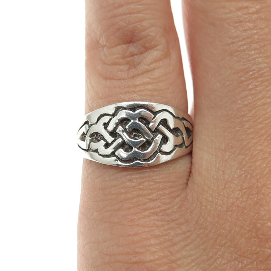 925 Sterling Silver Vintage Celtic Knot Oxidized Ring Size 6