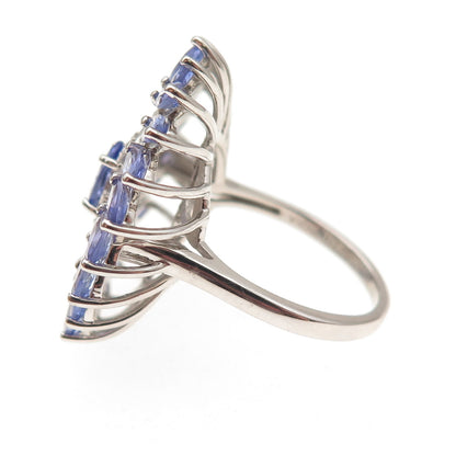 925 Sterling Silver Real Tanzanite & White Topaz Floral Ring Size 8.25
