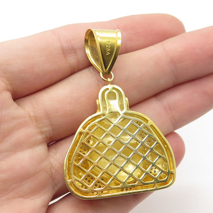 925 Sterling Silver Gold Plated Pave C Z Sitting Buddha Pendant