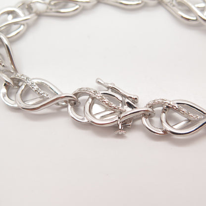 925 Sterling Silver SUN Real White Diamond Double Pear Link Bracelet 7"
