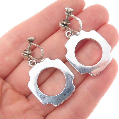 925 Sterling Silver Vintage Mexico Modernist Cross Screw Back Dangle Earrings