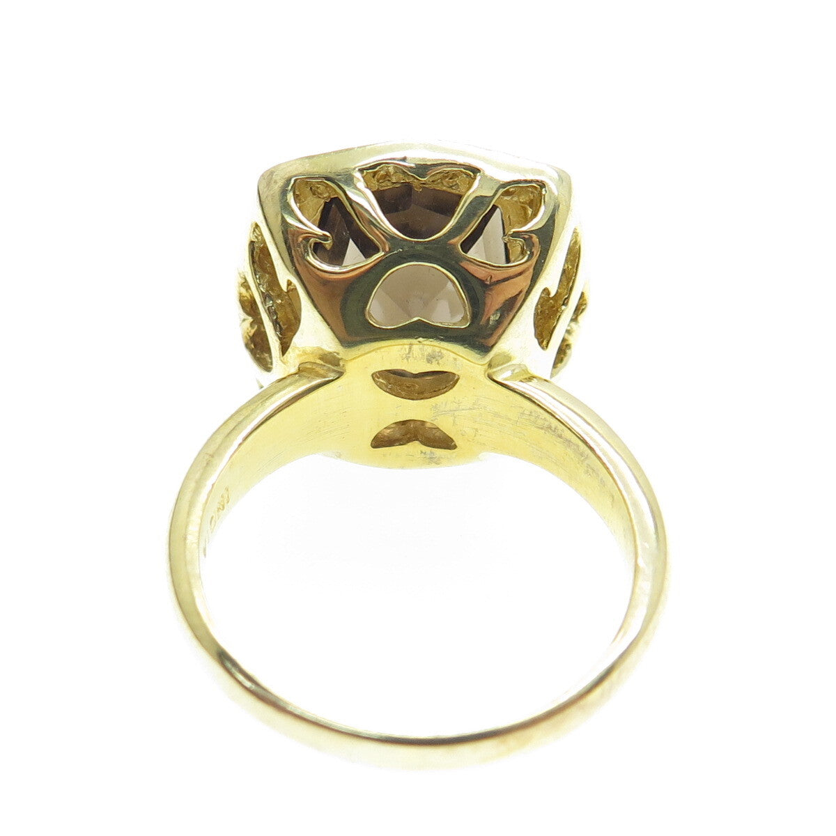 925 Sterling Silver Gold Plated Real Diamond & Smoky Quartz Ring Size 5.75
