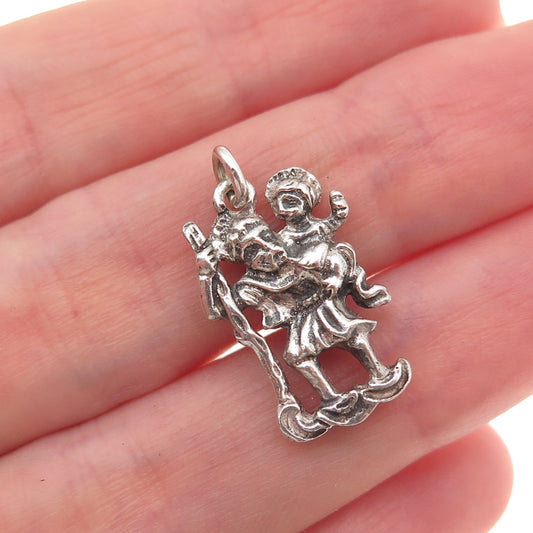 835 Silver Antique Art Deco Germany Saint Christopher Oxidized Charm Pendant