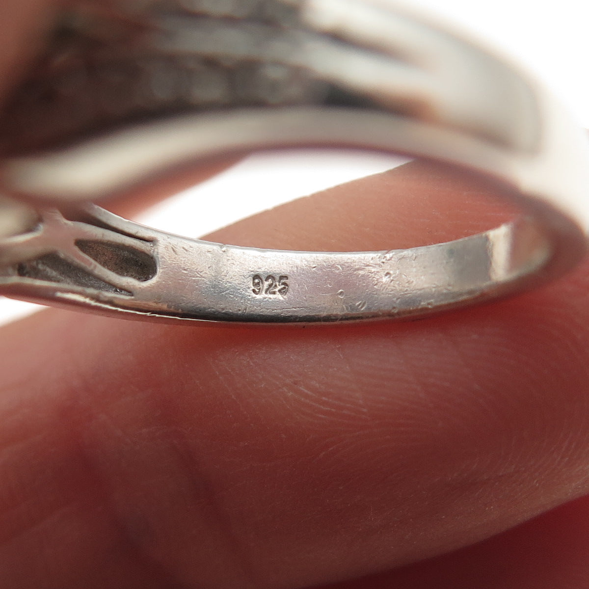 925 Sterling Silver Real Princess & Round-Cut Diamond Promise Ring Size 7