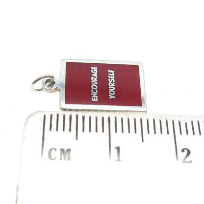 925 Sterling Silver Red Enamel "Encourage Yourself" Minimalist Charm Pendant