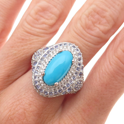 Chuck Clemency 925 Sterling Silver Real Turquoise Tanzanite & Topaz Ring Size 9