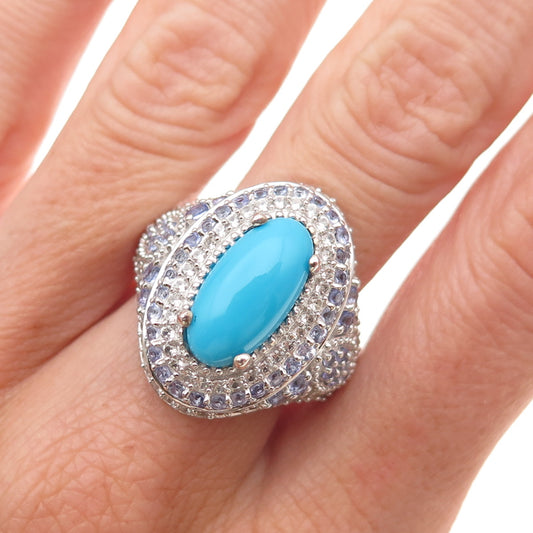 Chuck Clemency 925 Sterling Silver Real Turquoise Tanzanite & Topaz Ring Size 9