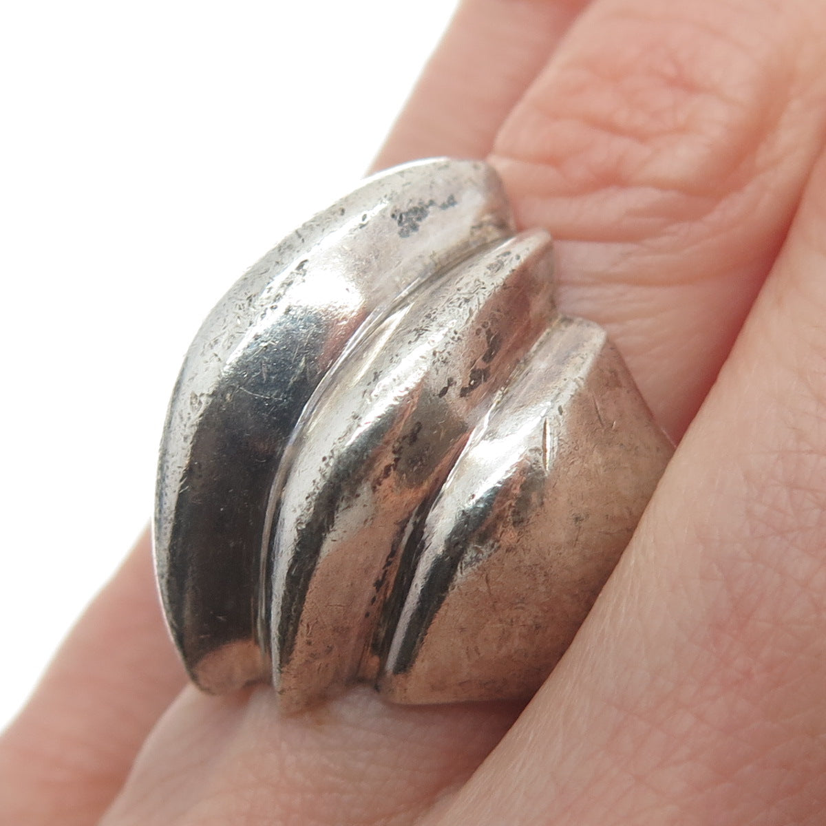 925 Sterling Silver Vintage Modernist Dome Oxidized Ring Size 6.25