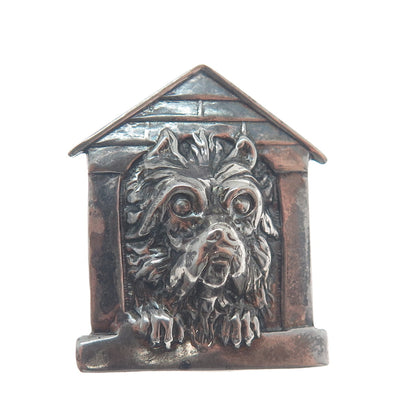 925 Sterling Silver Vintage Dog House Oxidized Pin Brooch