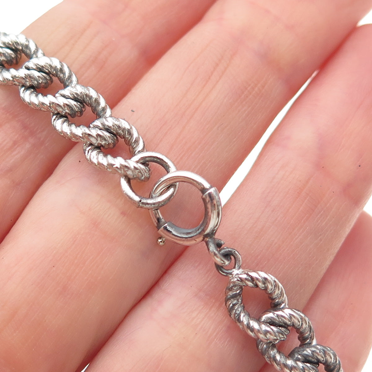 925 Sterling Silver Antique Art Deco Oxidized Curb Link Bracelet 7.5"