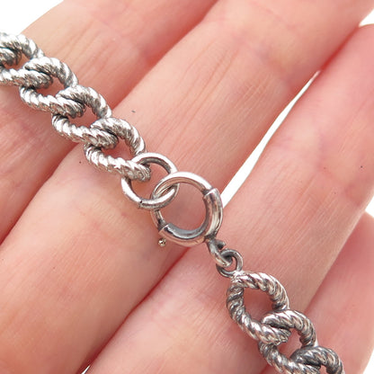 925 Sterling Silver Antique Art Deco Oxidized Curb Link Bracelet 7.5"