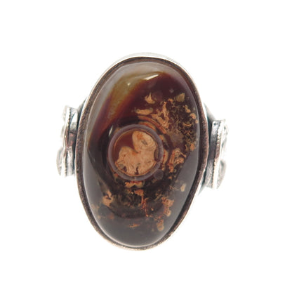 Old Pawn 925 Sterling Silver Vintage Southwestern Agate Tribal Ring Size 10.75