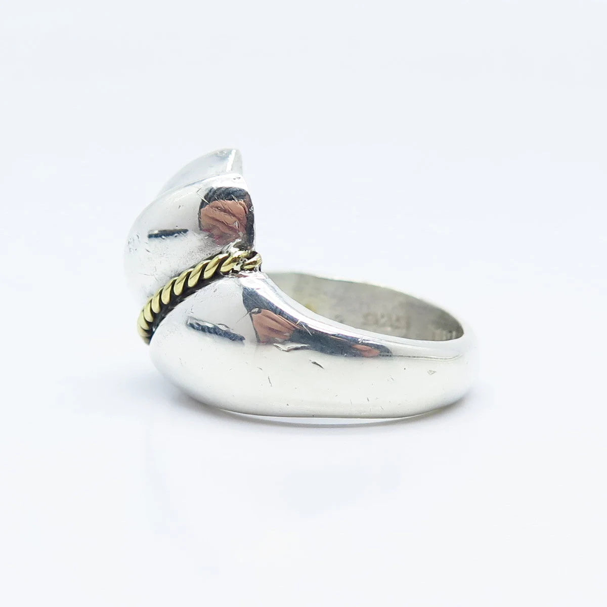 925 Sterling Silver 2-Tone Vintage Ribbed Twisted Ring Size 8.25