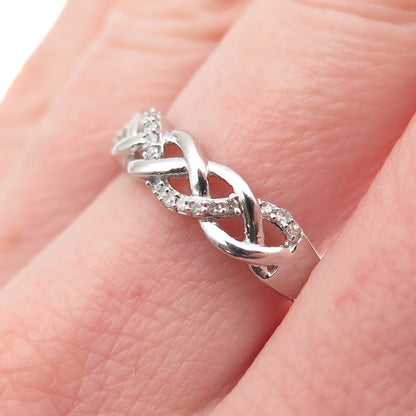 925 Sterling Silver Real Round-Cut Diamond Woven Ring Size 7.75