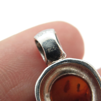 925 Sterling Silver Vintage Real Amber Cushion Minimalist Pendant