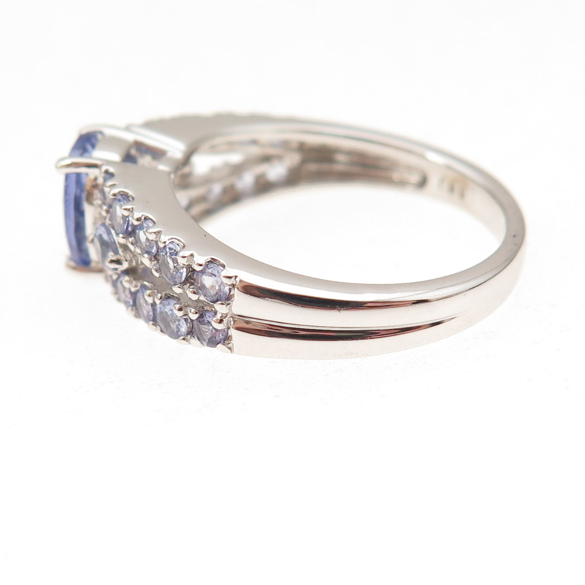 925 Sterling Silver Real Oval & Round-Cut Tanzanite Ring Size 8