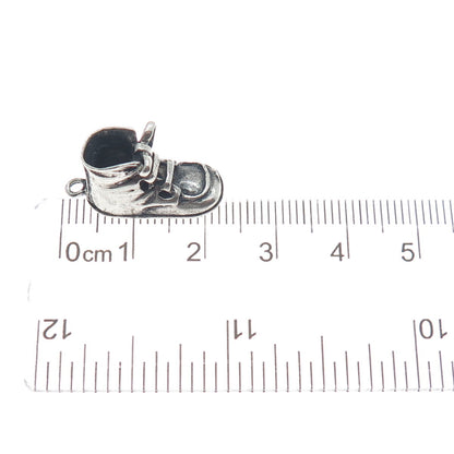 925 Sterling Silver Vintage Shoe Oxidized Minimalist 3D Charm Pendant