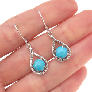 Chuck Clemency 925 Sterling Silver Real Diamond & Turquoise Dangle Earrings