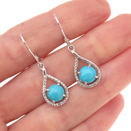 Chuck Clemency 925 Sterling Silver Real Diamond & Turquoise Dangle Earrings