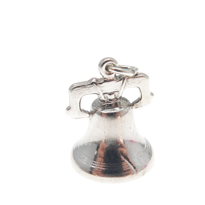 925 Sterling Silver Antique Art Deco Liberty Bell Minimalist 3D Charm Pendant